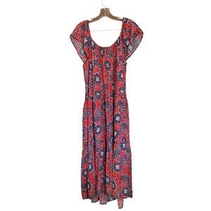 Knox Rose Women's M Boho Flutter Sleeve  A-Line Dress Red Floral Size Medium